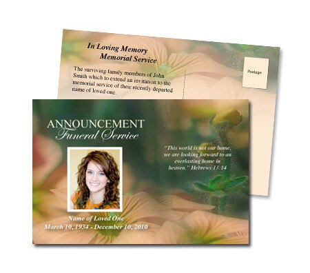 Floral Funeral Announcement Postcard Template.