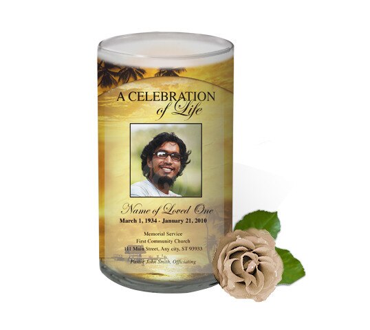 Island Personalized Glass Memorial Candle.