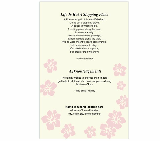 Aloha 4-Sided Graduated Funeral Program Template.