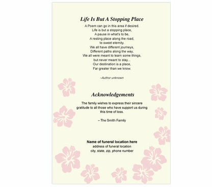 Aloha 4-Sided Graduated Funeral Program Template.