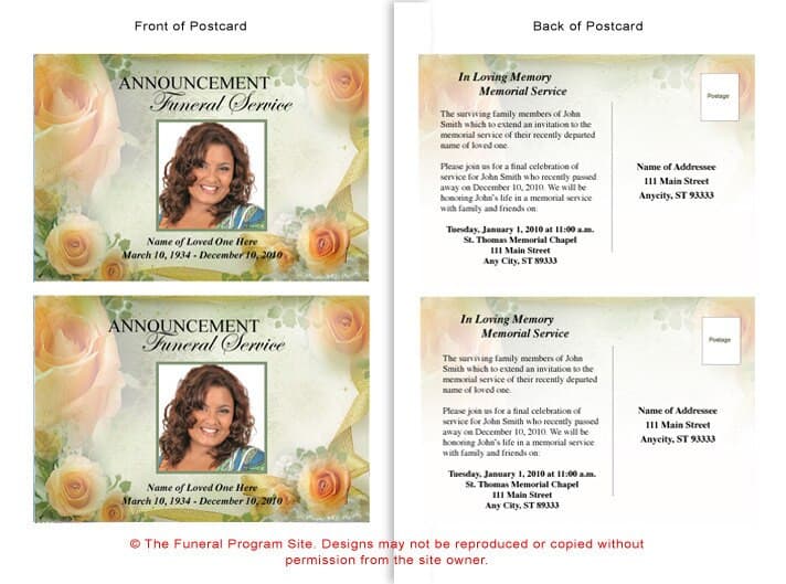 Rejoice Funeral Announcement Postcard Template.