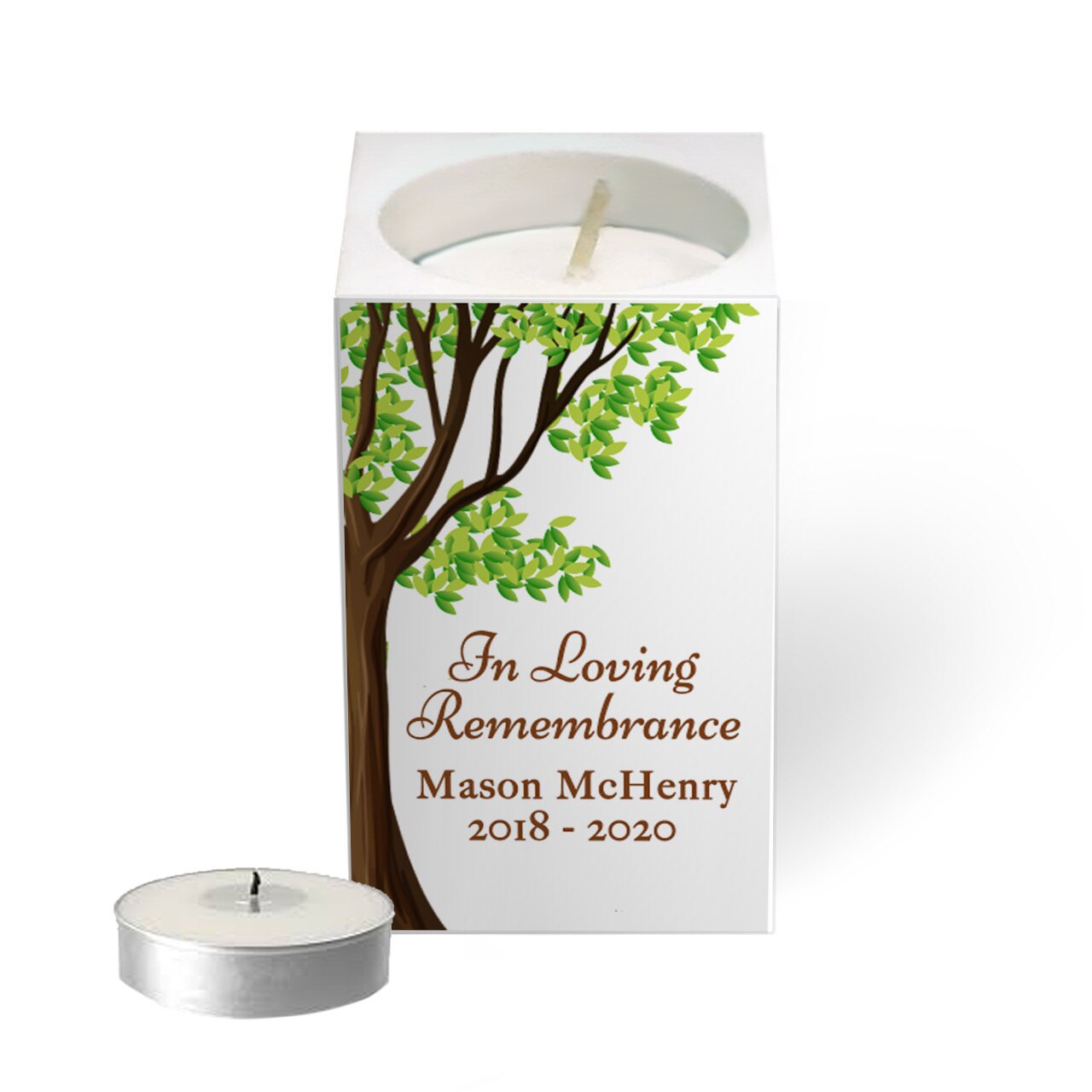 Oak Tree Personalized Mini Memorial Tea Light Candle Holder – Funeral ...