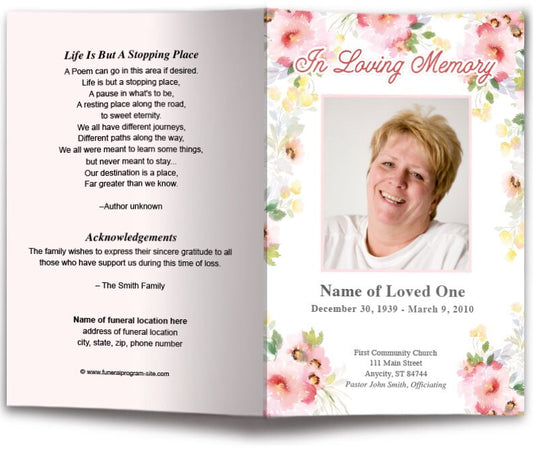 Alyssa Watercolor Funeral Program Template.