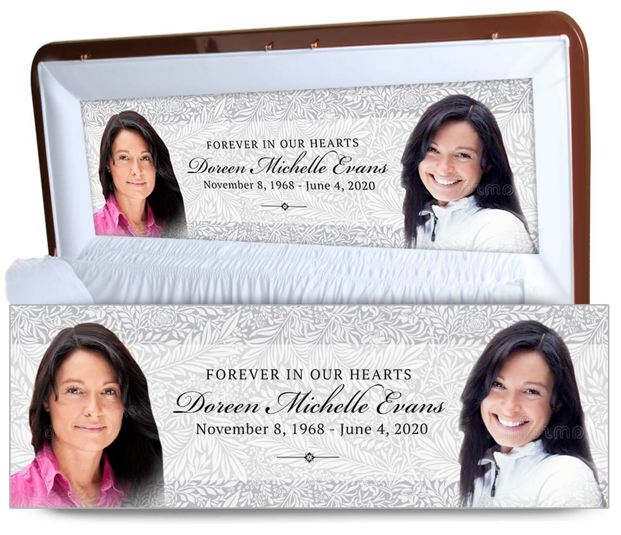 Gray Leaves Personalized Casket Panel Insert - Full Couch.