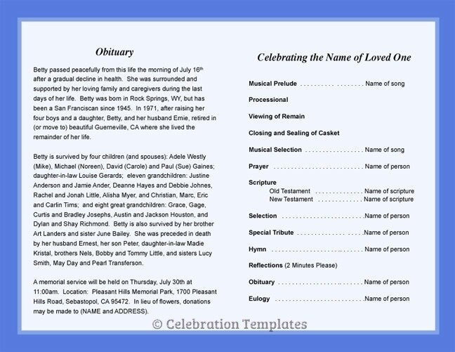 Ambience Funeral Program Template.