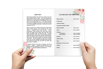 Blush Watercolor Funeral Program Template.