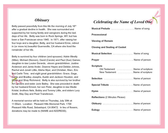 Magnolia Funeral Program Template.