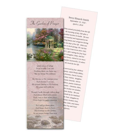 Thomas Kinkade Garden of Prayer Funeral Bookmark Paper (Pack of 24).