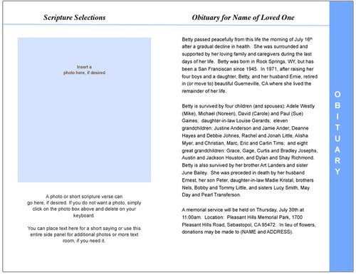 Peace 8-Sided Funeral Graduated Program Template.