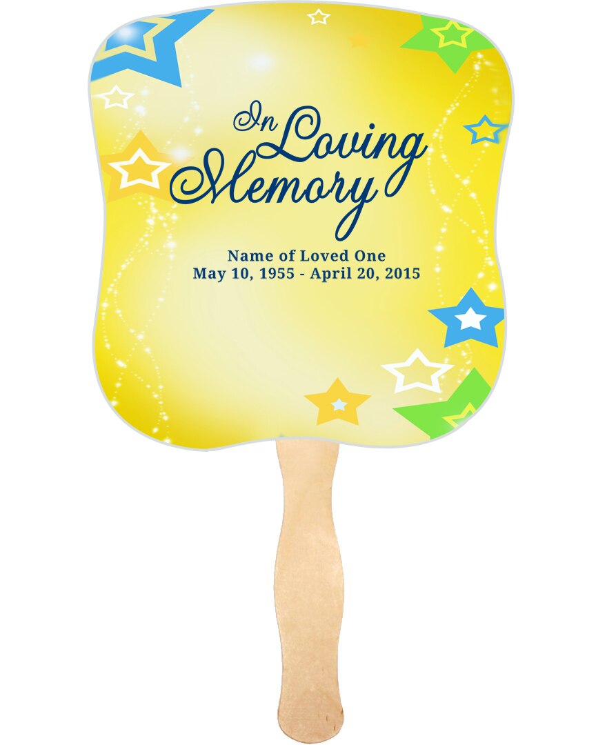 Starry Cardstock Memorial Fan With Wooden Handle (Pack of 10).