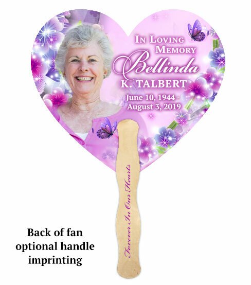 Church Fan Heart Memorial With Wooden Handle Butterflies (Pack of 10).