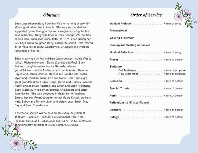 Allison Funeral Program Template.