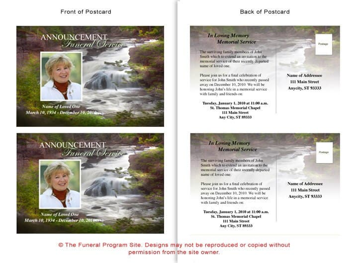 Graceful Funeral Announcement Postcard Template.