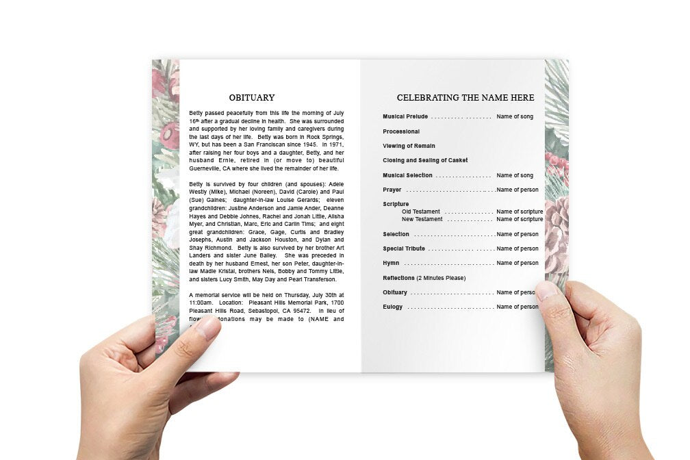 Pinecone Watercolor Funeral Program Template.
