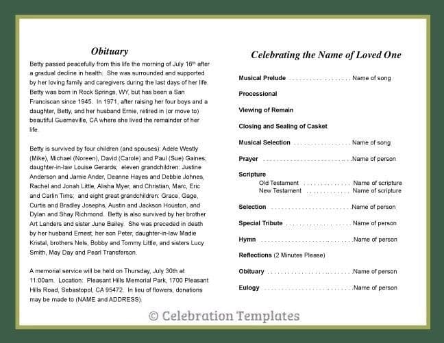 Celtic Funeral Program Template.