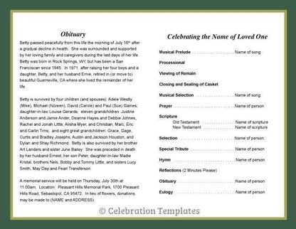 Celtic Funeral Program Template.