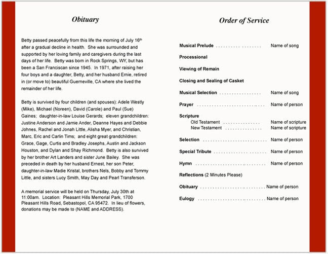 Australia Funeral Program Template.