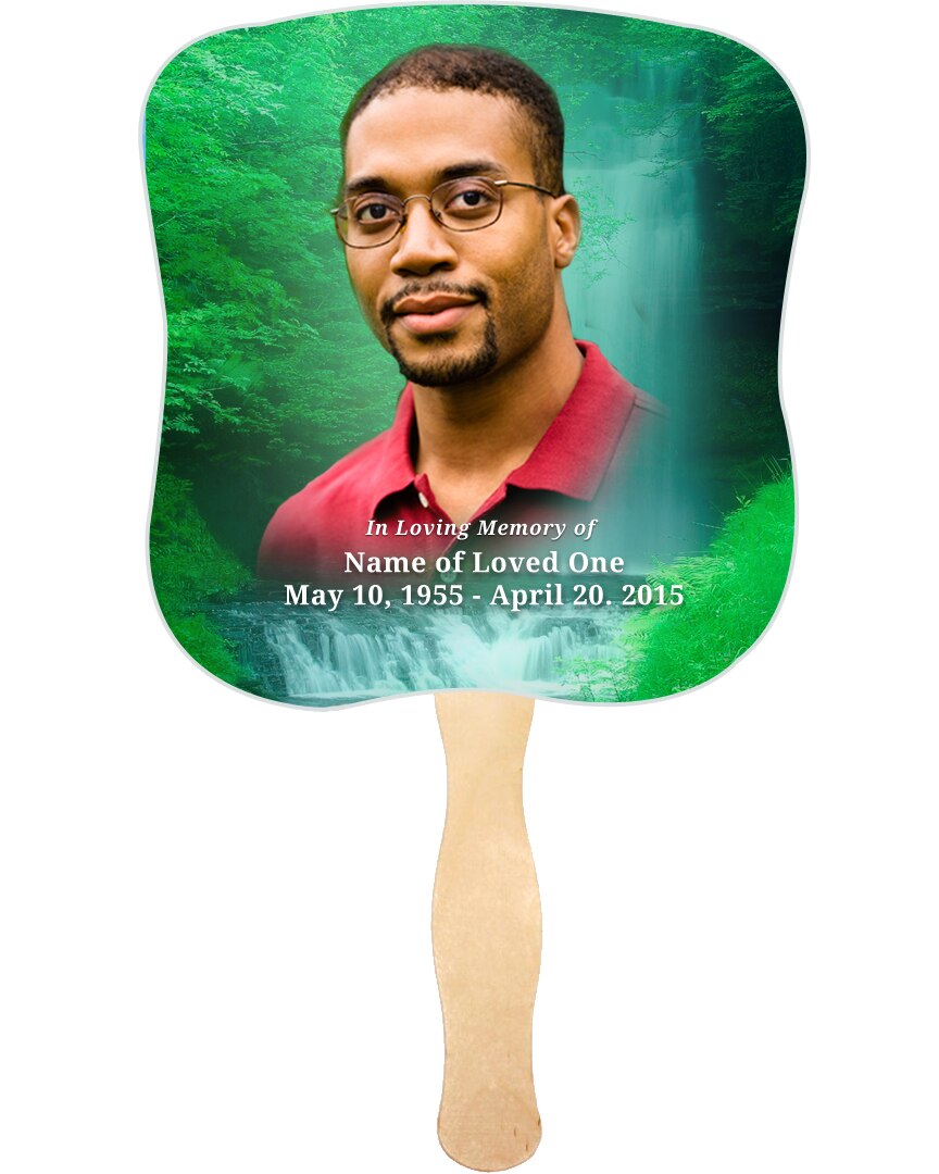 Cascade Cardstock Memorial Fan With Wooden Handle (Pack of 10).
