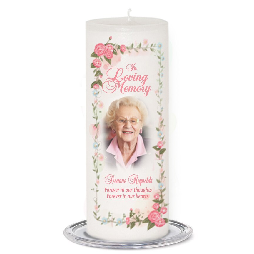 Blush Personalized Wax Pillar Memorial Candle.
