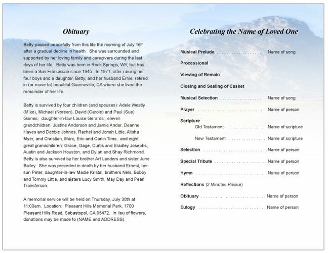 Funeral Reflection Sample Reflection Funeral Program Template | DIY Funeral Programs – Funeral ...