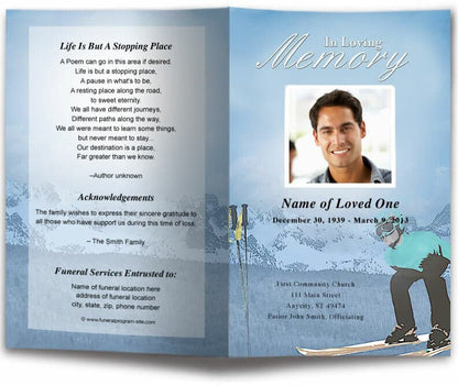 Skiing Funeral Program Template.