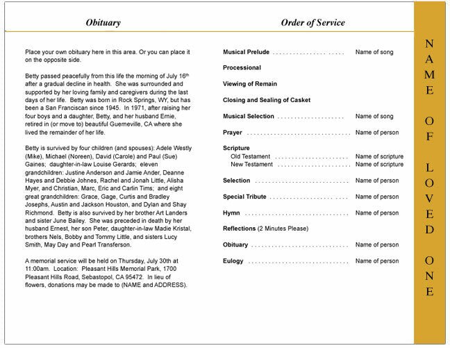 Guitar 4-Sided Graduated Funeral Program Template.