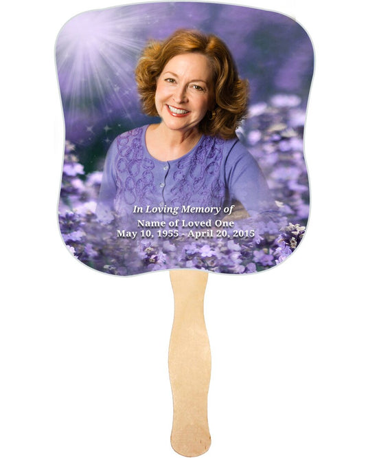 Lilac Cardstock Memorial Fan With Wooden Handle (Pack of 10).