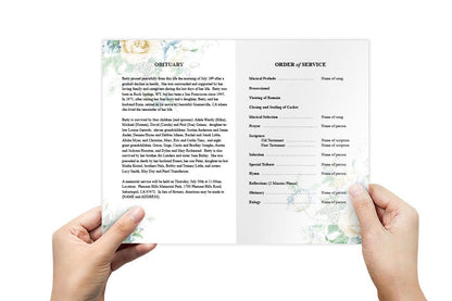 White Blossoms Watercolor Funeral Program Template.