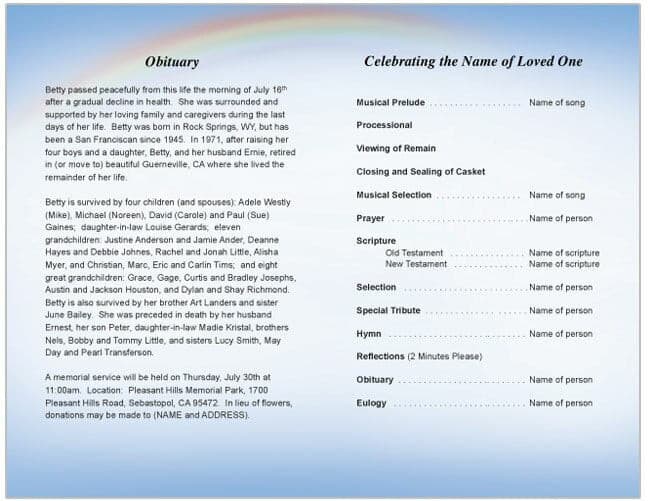 Rainbow Funeral Program Template.