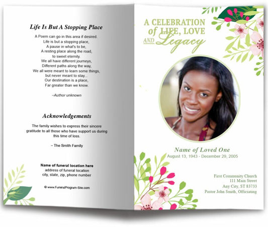 Samantha Watercolor Funeral Program Template.