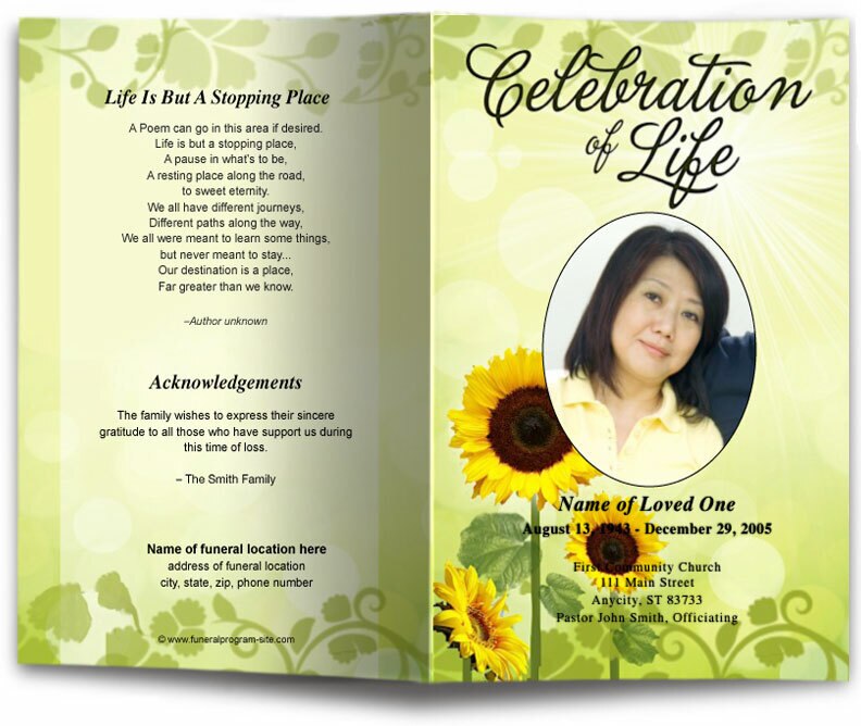 Sunflower Funeral Program Template.