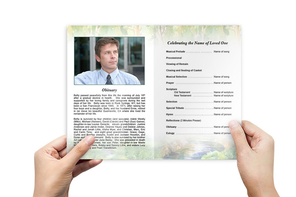 Forest Watercolor Funeral Program Template.