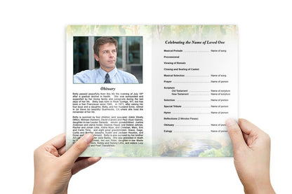 Forest Watercolor Funeral Program Template.