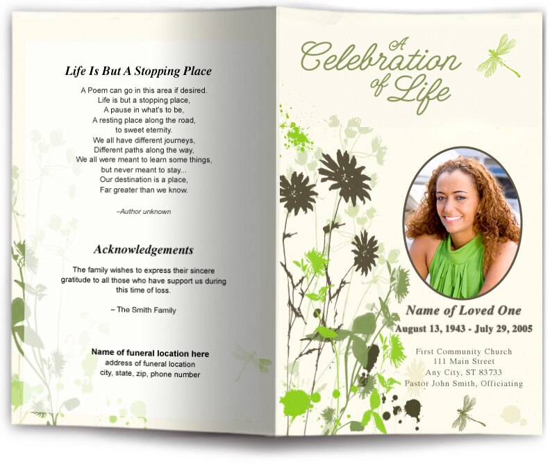 Dragonfly Funeral Program Template.