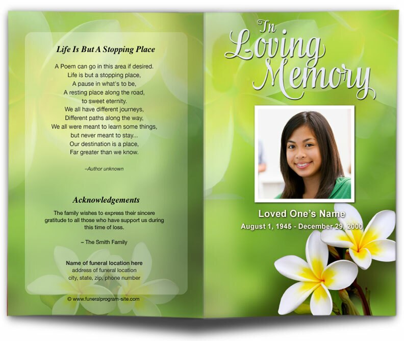 Plumeria Funeral Program Template.