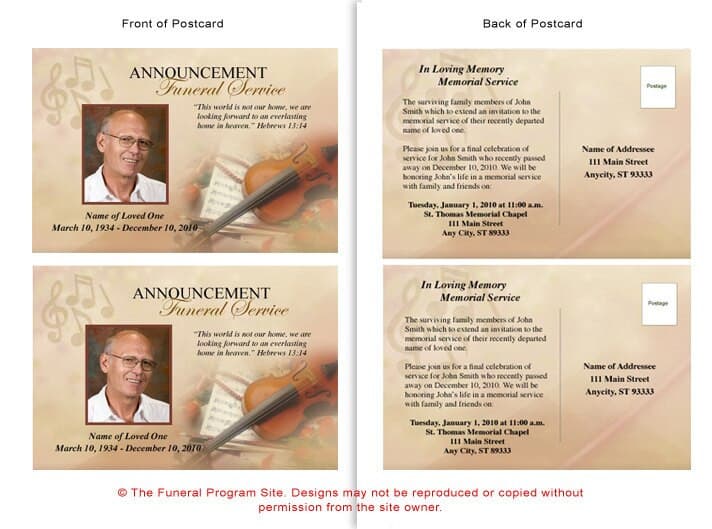 Harmony Funeral Announcement Postcard Template.