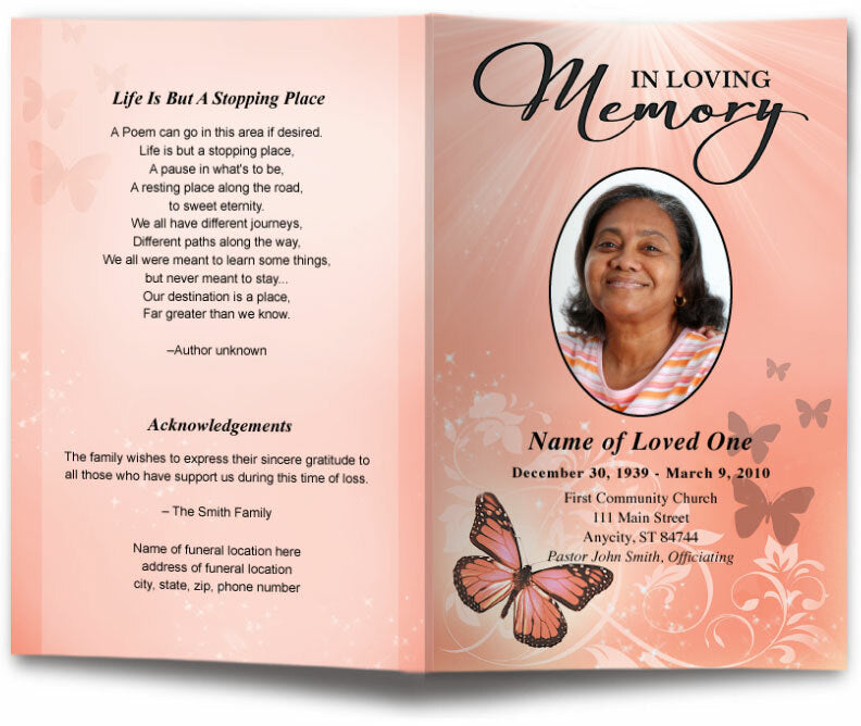 Butterfly Funeral Program Template.