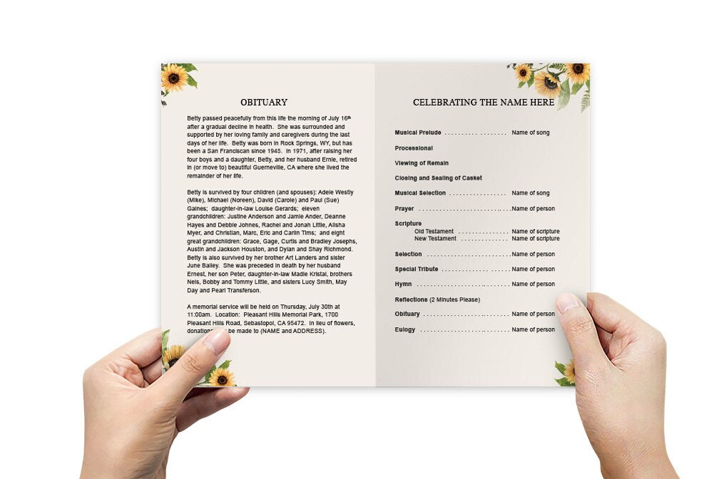 Black Eyed Susan Watercolor Funeral Program Template.