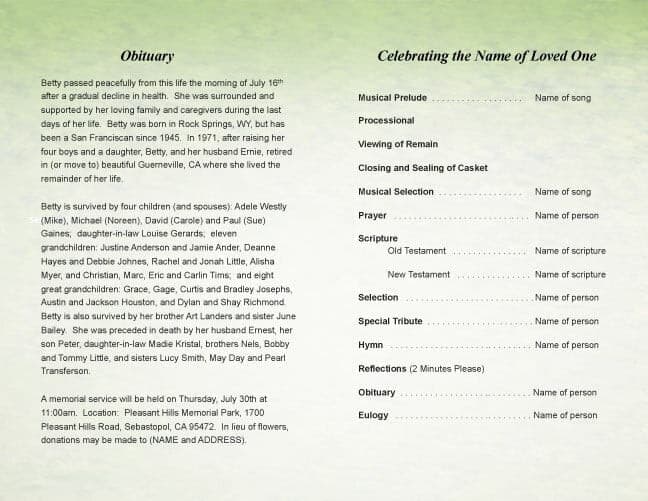 Harvest Funeral Program Template.