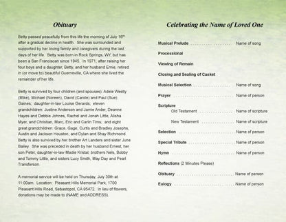 Harvest Funeral Program Template.