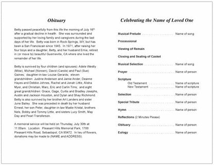 Lifetime Funeral Program Template.