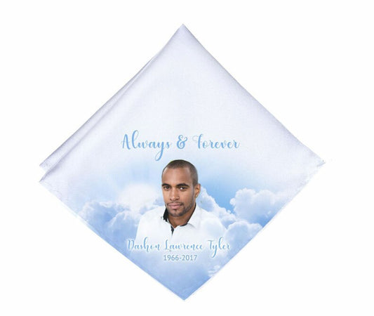 Heavenly Clouds Personalized Memorial Handkerchief.