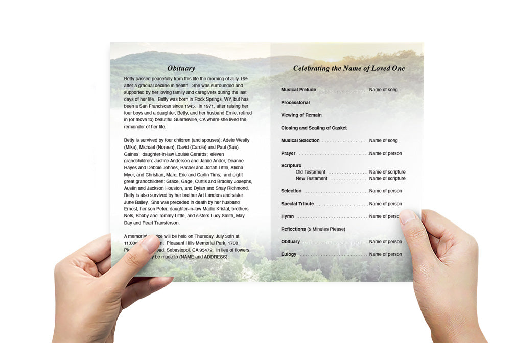 Hilltop Funeral Program Template.