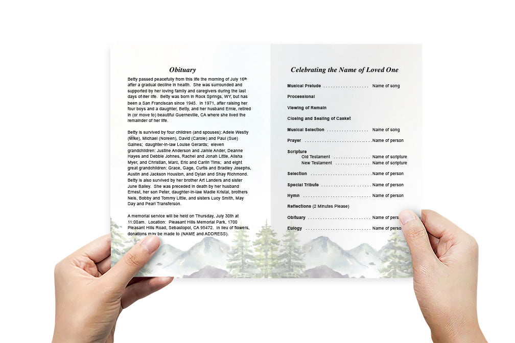 Pine Trees Funeral Program Template.
