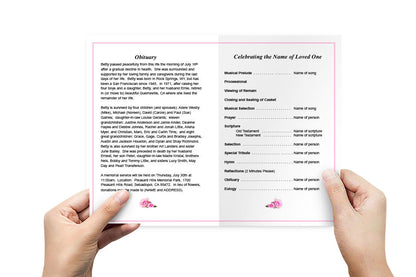 Pink Rose Funeral Program Template.