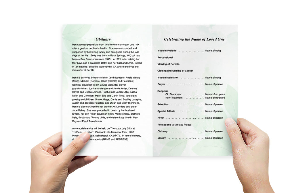 Green Leaf Funeral Program Template.