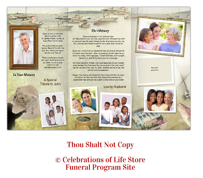 Fishing Trifold Funeral Brochure Template.