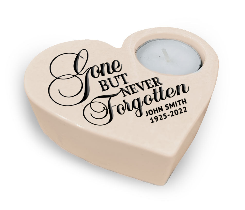 Gone Never Forgotten Stone Heart Tea Light Memorial Candle Holder