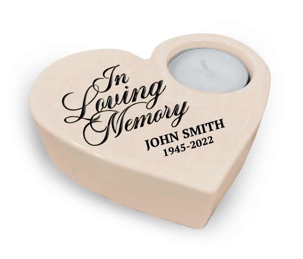 In Loving Memory Stone Heart Tea Light Memorial Candle Holder