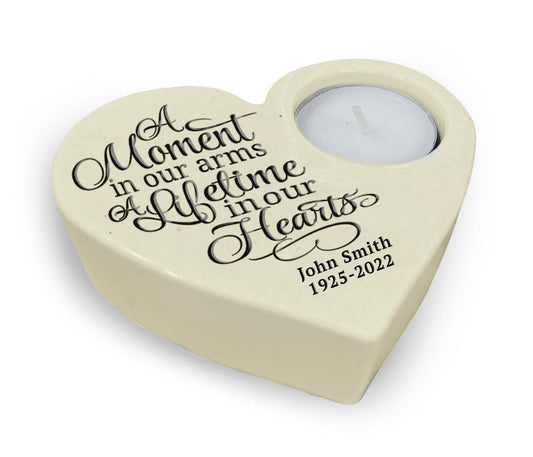 A Moment Stone Heart Memorial Tea Light Candle Holder